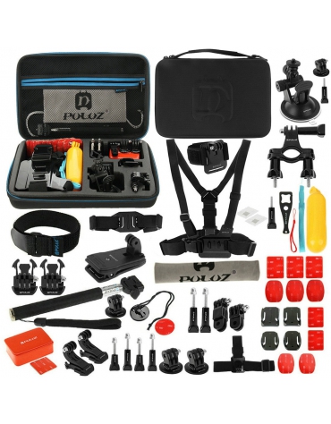 53 in 1 GoPro Accessoire Kit met oa. EVA hoes / case + borstband + Zuignap Houder 