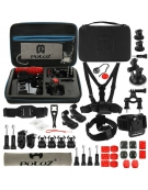 PULUZ 45 in 1  Ultieme Combo Kit, Inclusief EVA hoes (borstband Zuignap Houder , 3-wegs scharnierarmen J-haak houder etc