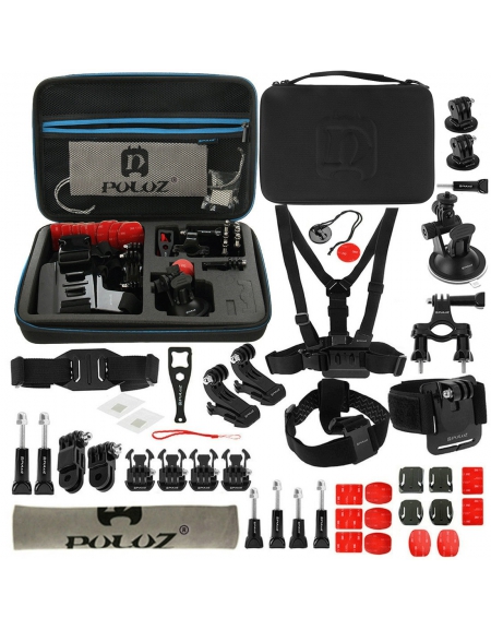 PULUZ 45 in 1  Ultieme Combo Kit, Inclusief EVA hoes (borstband Zuignap Houder , 3-wegs scharnierarmen J-haak houder etc