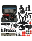 PULUZ 45 in 1  Ultieme Combo Kit, Inclusief EVA hoes (borstband Zuignap Houder , 3-wegs scharnierarmen J-haak houder etc