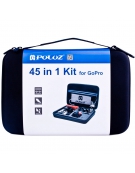 PULUZ 45 in 1  Ultieme Combo Kit, Inclusief EVA hoes (borstband Zuignap Houder , 3-wegs scharnierarmen J-haak houder etc