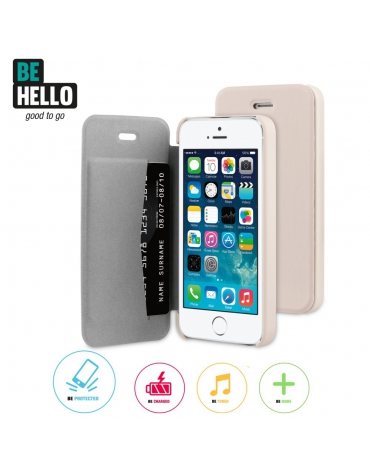 BeHello iPhone 5 / 5S / SE Book Case Beige